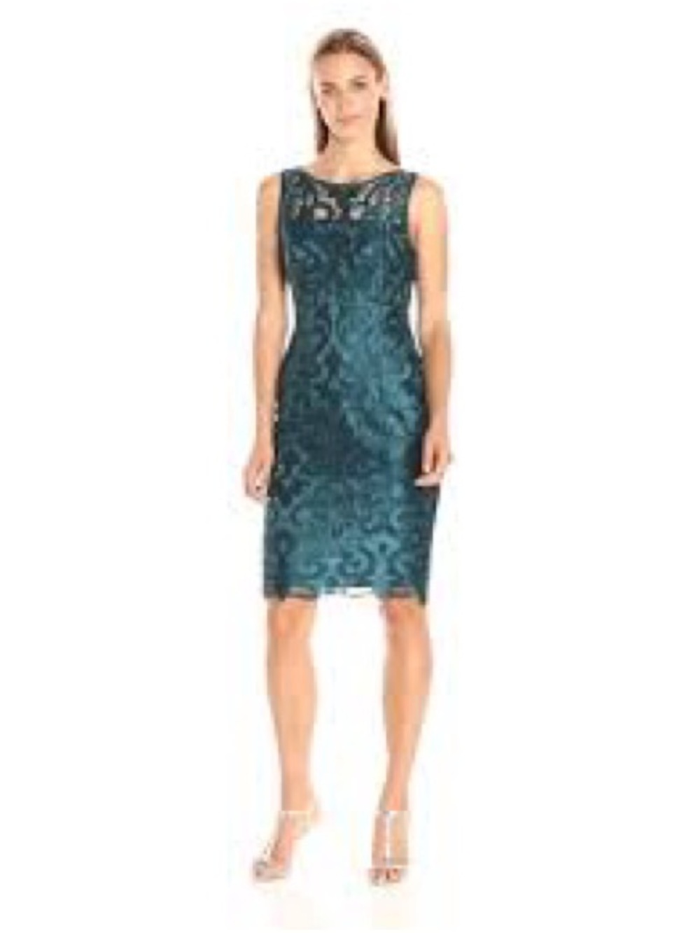 Adrianna Papell NWT Teal Lace Midi Sheath Dress
